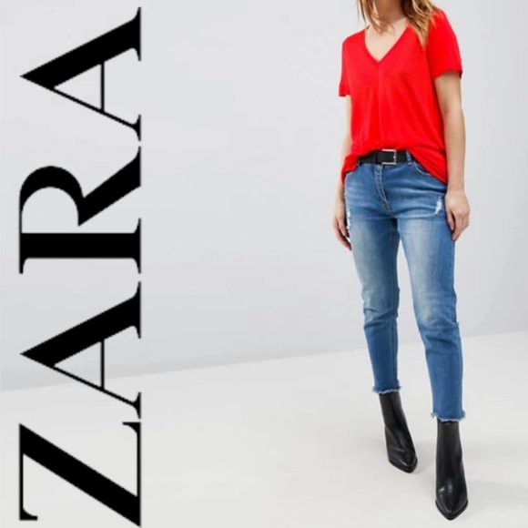 ZARA Red V neck Tee Size XL - Picture 1 of 4